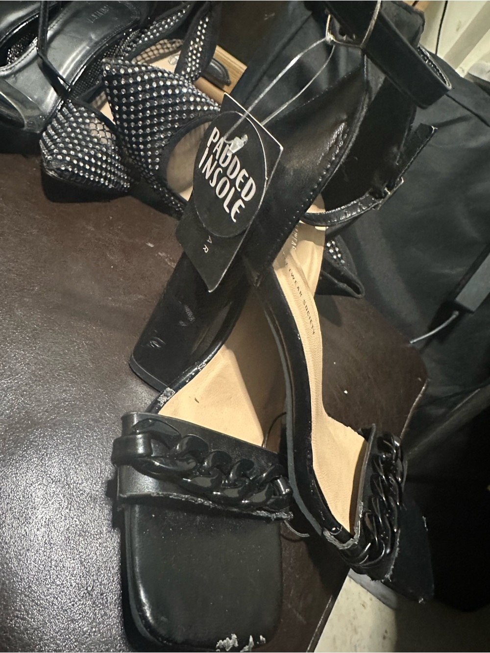 Ardene Black Chain-Trim Block Heel Sandals